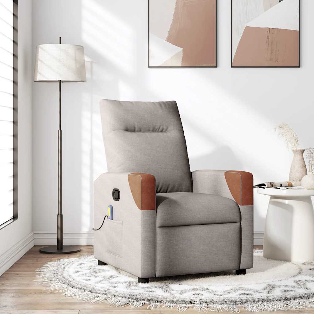 Fauteuil De Massage Inclinable Électrique Tissu Taupe