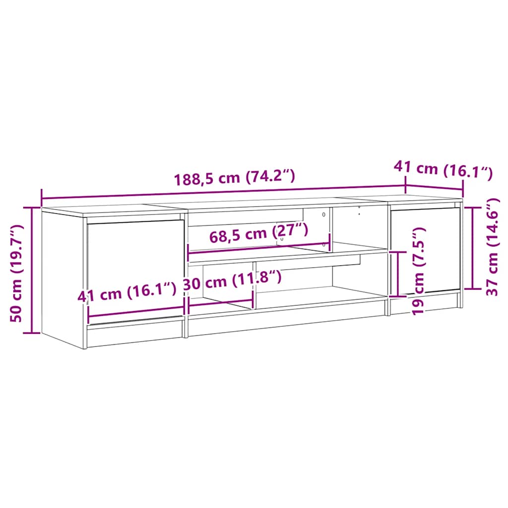 Meuble Tv 188,5X41X50 Cm Bois D'ingénierie