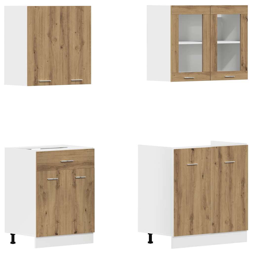 Ensemble De 4 Meubles De Cuisine "Lyon" En Chêne Artisanal