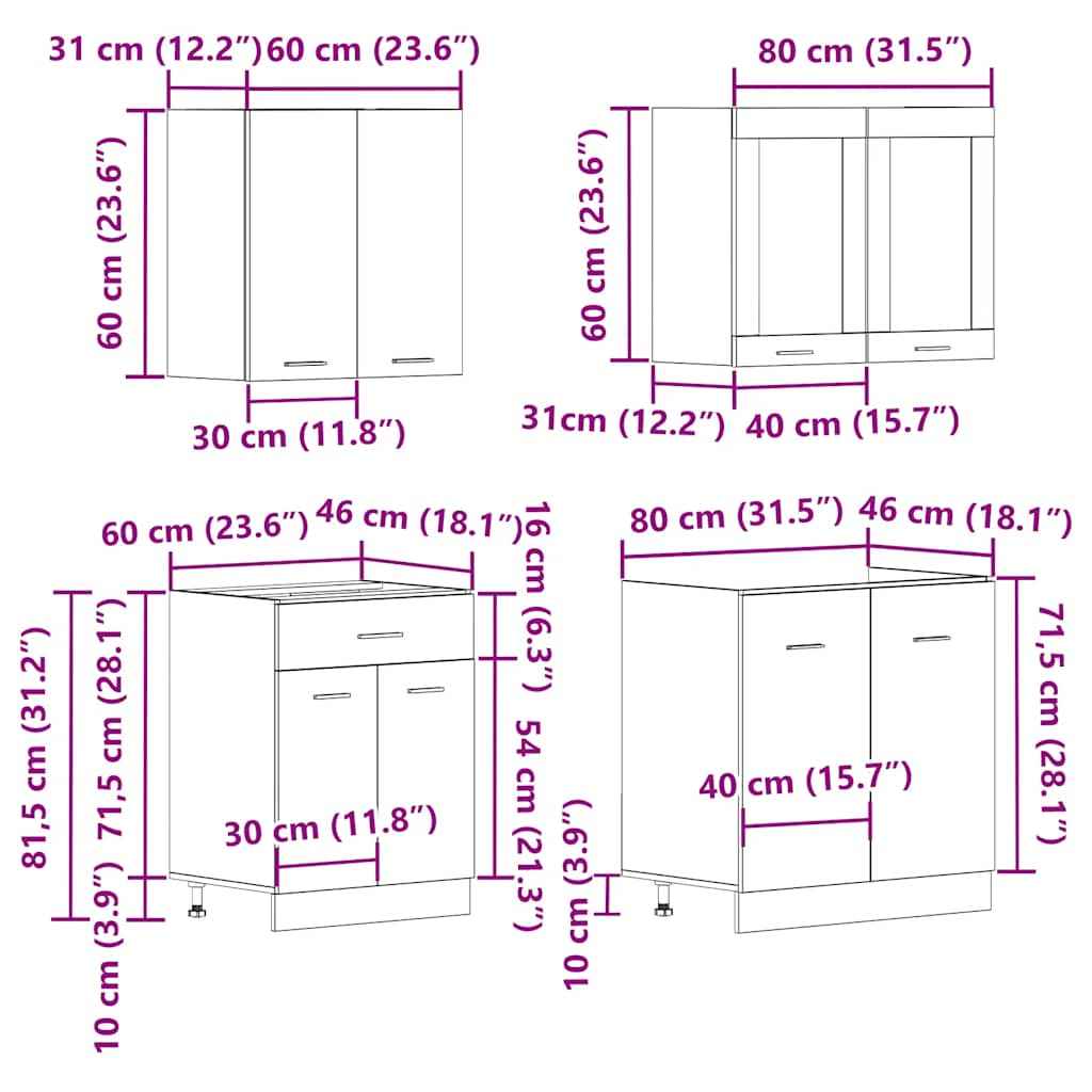 Ensemble De 4 Meubles De Cuisine "Lyon" En Chêne Artisanal
