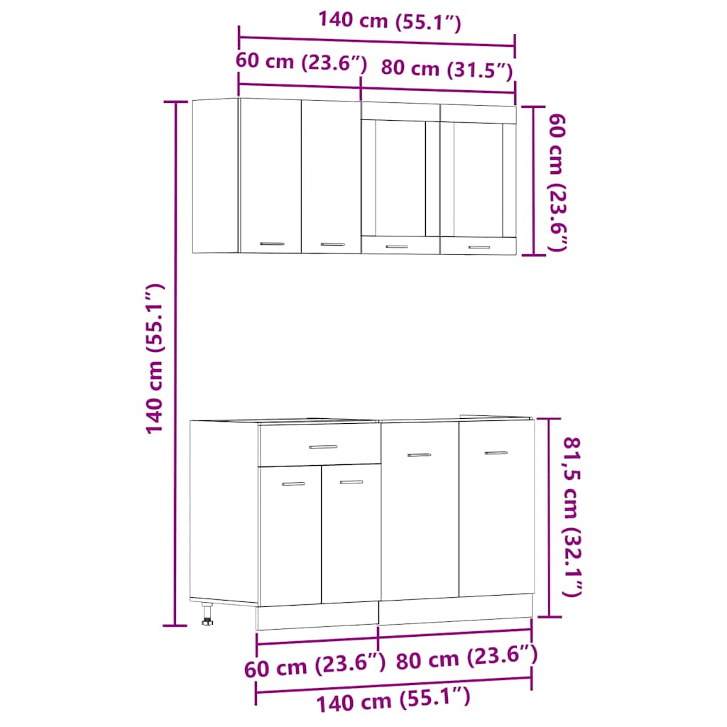 Ensemble De 4 Meubles De Cuisine "Lyon" En Chêne Artisanal