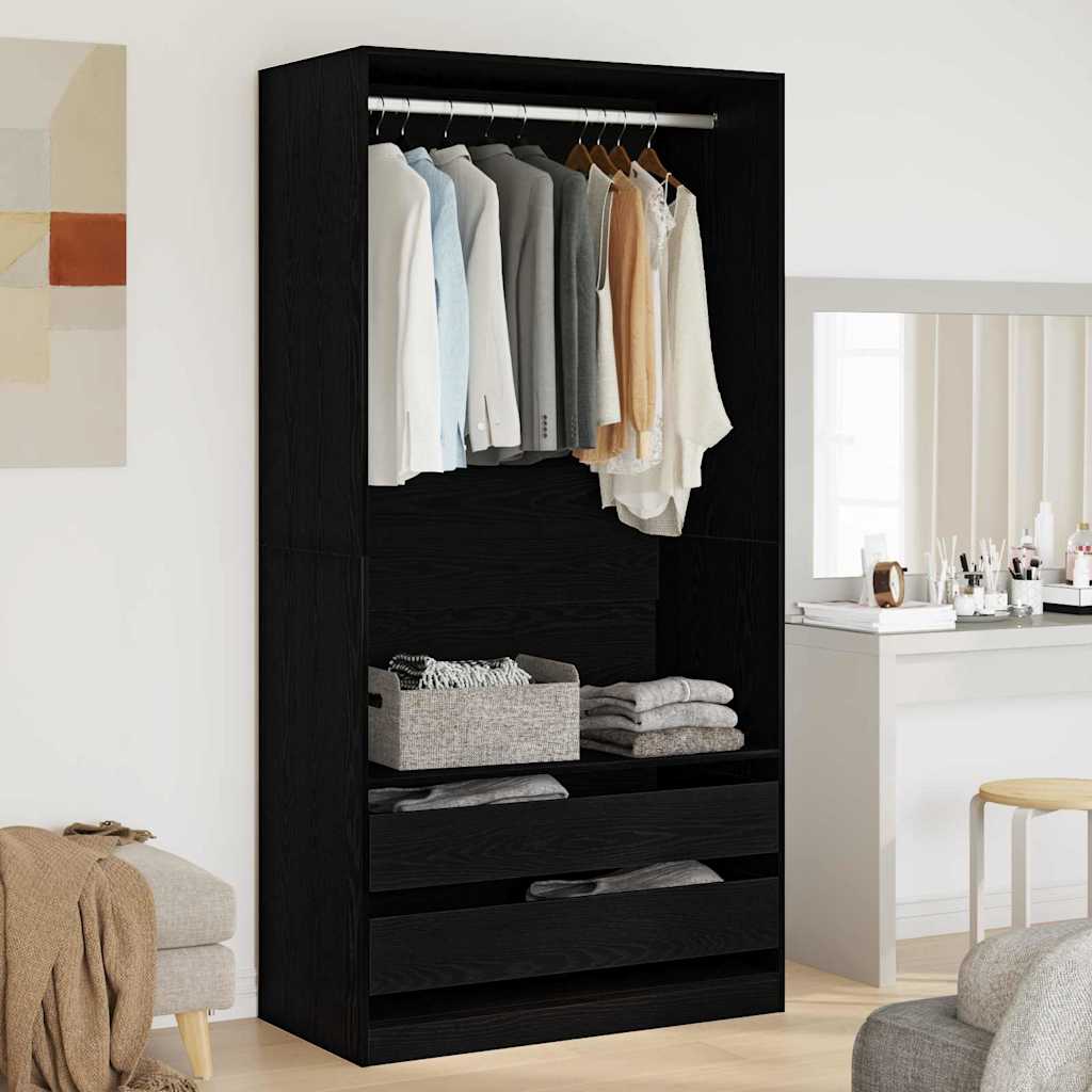 Black Oak Wardrobe 100 x 50 x 200 cm Engineered Wood