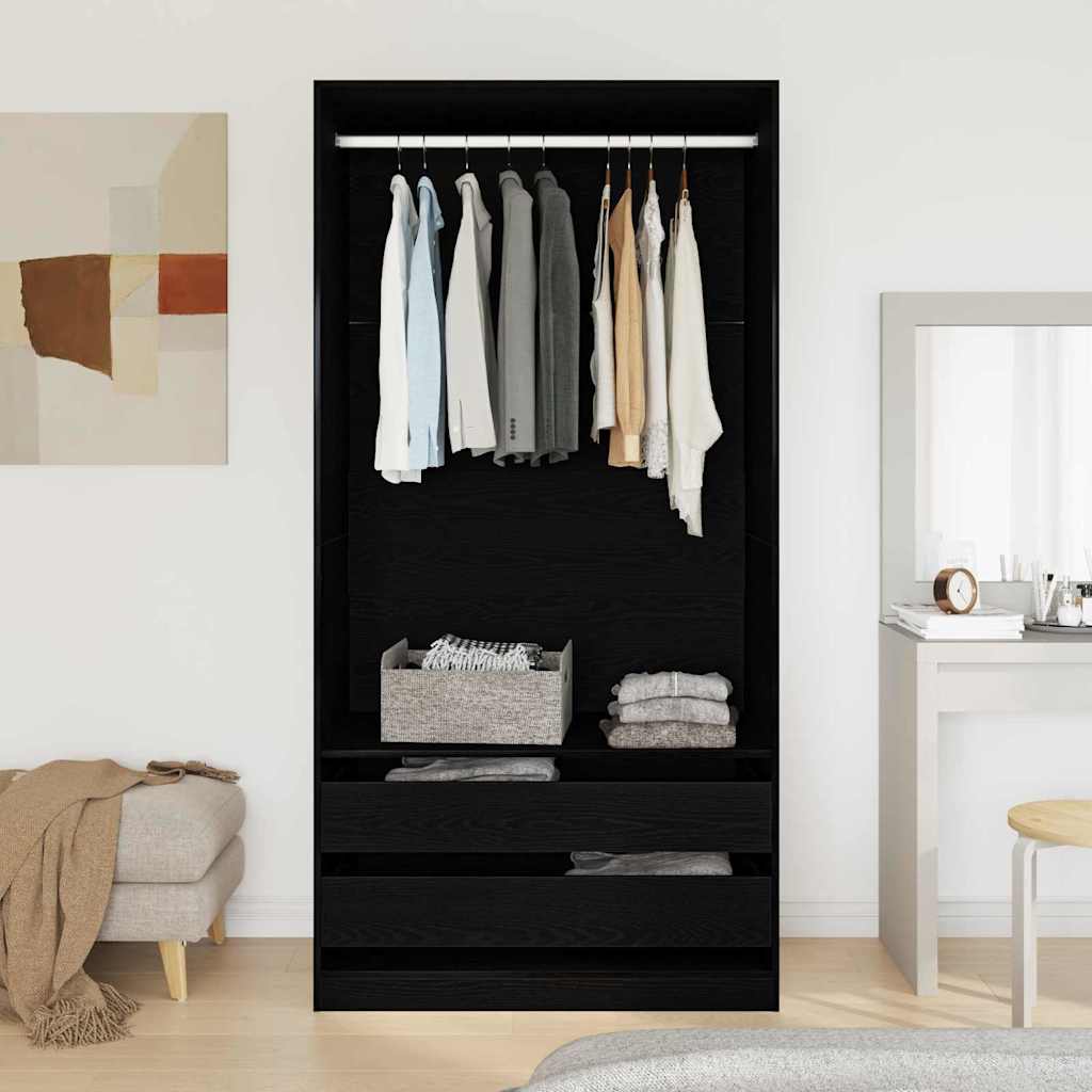 Black Oak Wardrobe 100 x 50 x 200 cm Engineered Wood