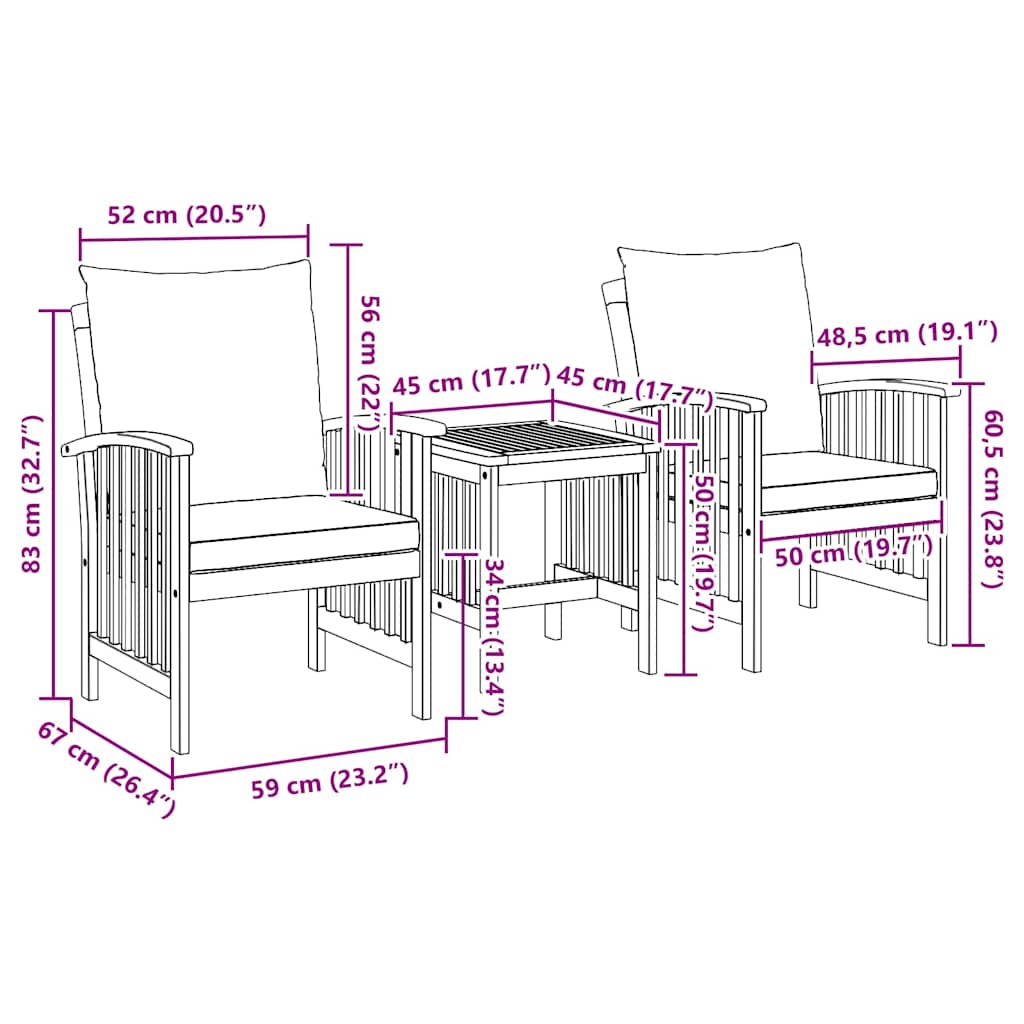 Ensemble De Canapé De Jardin Avec Coussin 3 Pcs Huile Naturelle