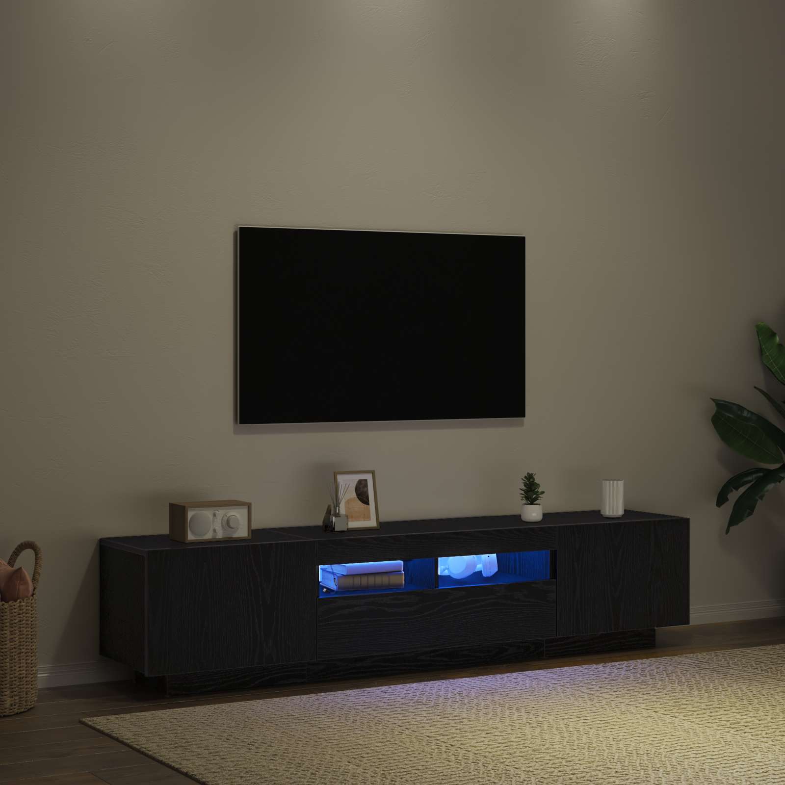 Ensemble Meuble Tv Montage Mural 2 Pcs Noir 180 X 35 X 40 Cm