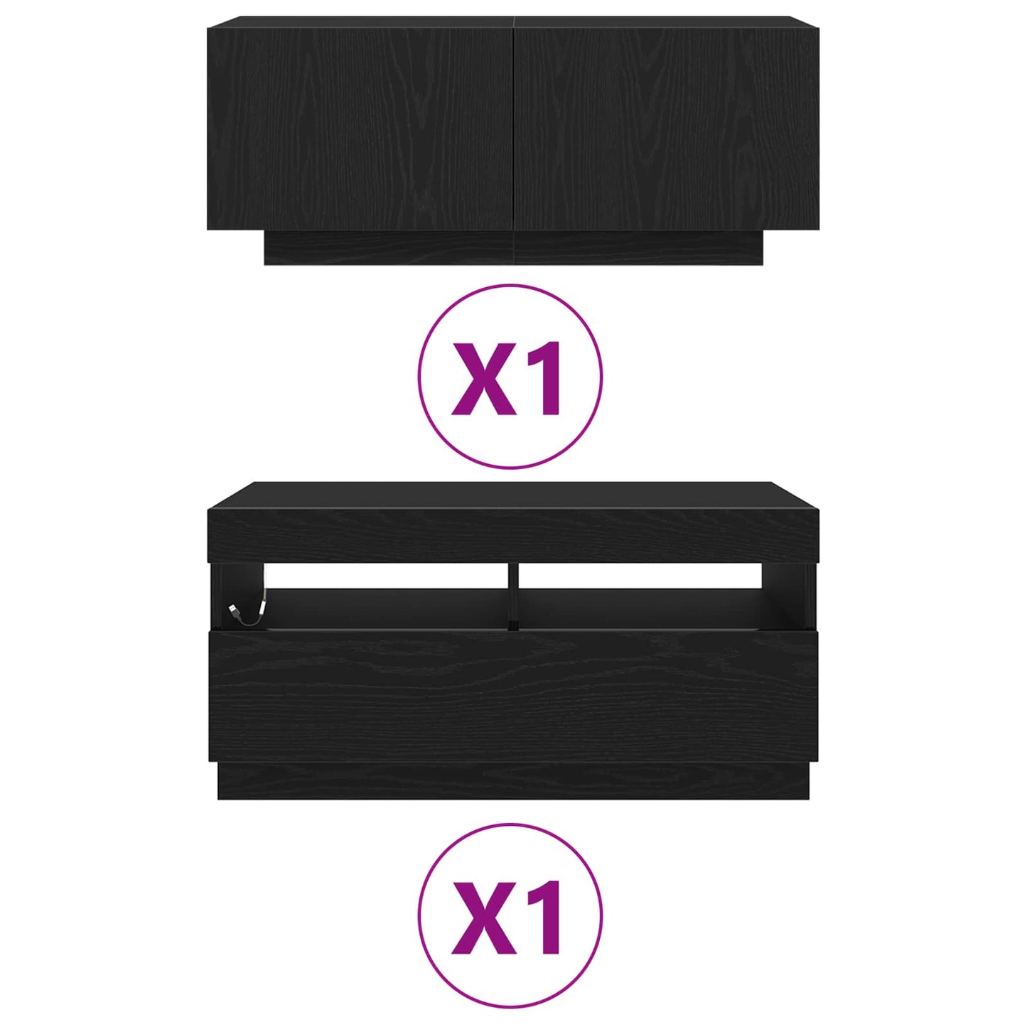 Ensemble Meuble Tv Montage Mural 2 Pcs Noir 180 X 35 X 40 Cm