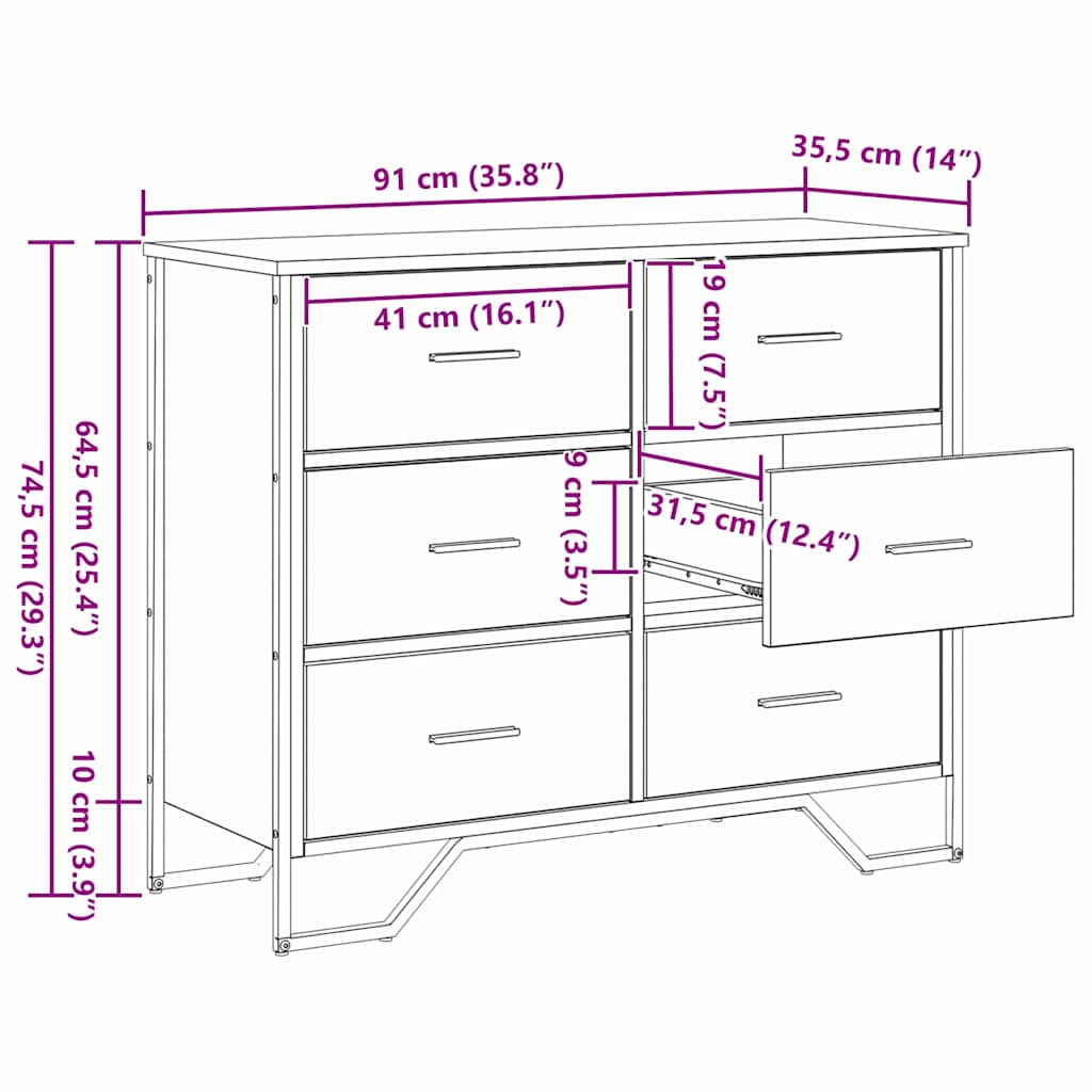 Commode Avec Tiroir 2 Pcs 91 X 35,5 X 74,5 Cm