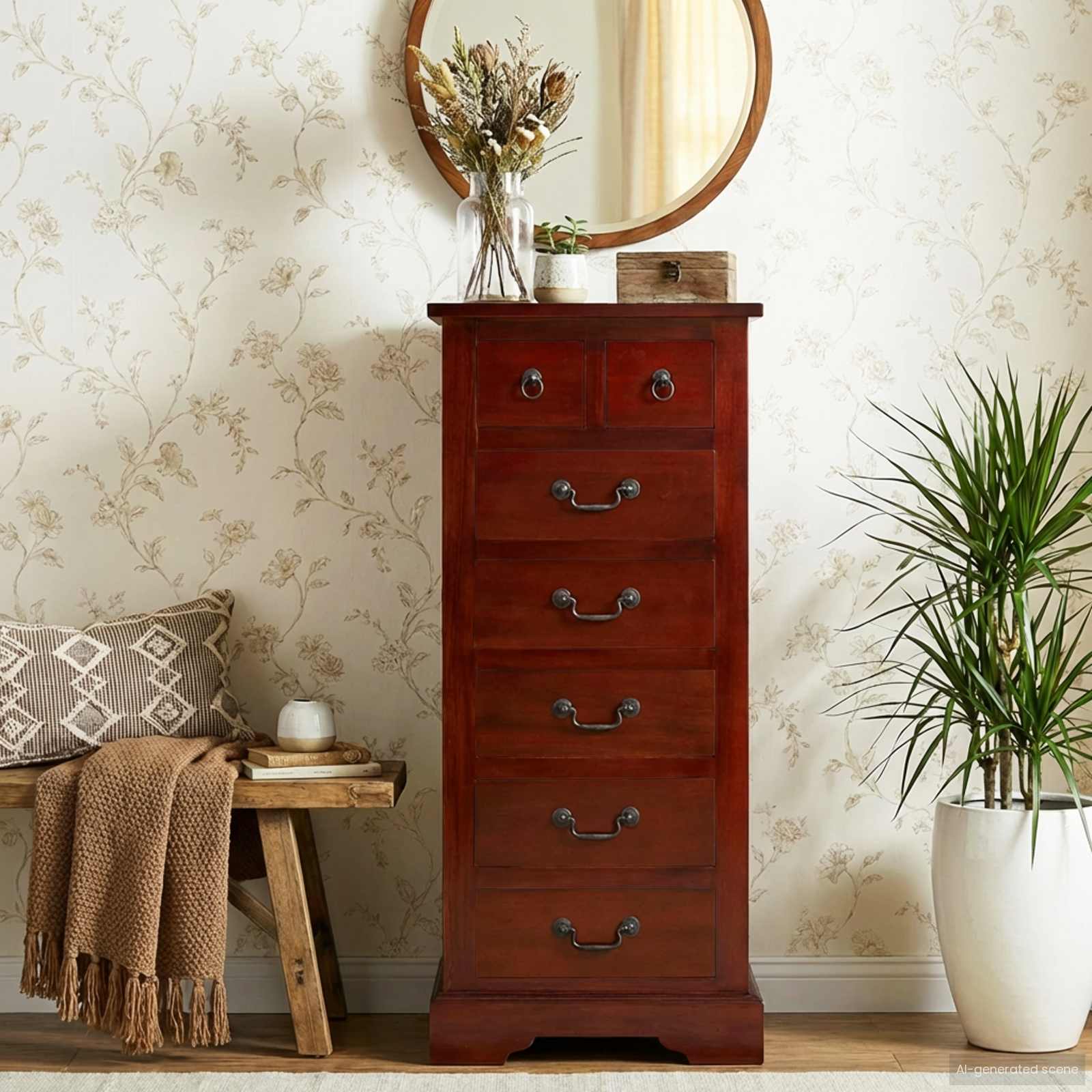 Commode Marron 45 X 35 X 100,5 Cm Bois De Mahogany Massif