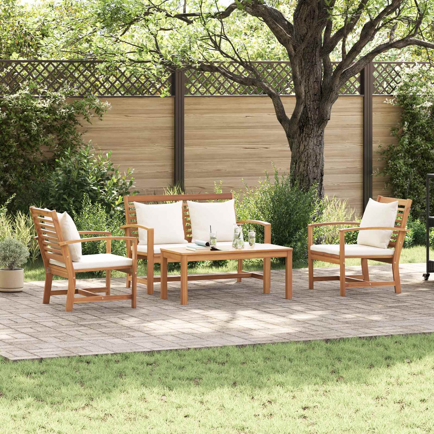 Ensemble De Canapé De Jardin 5 Pcs Bois De Teck Massif