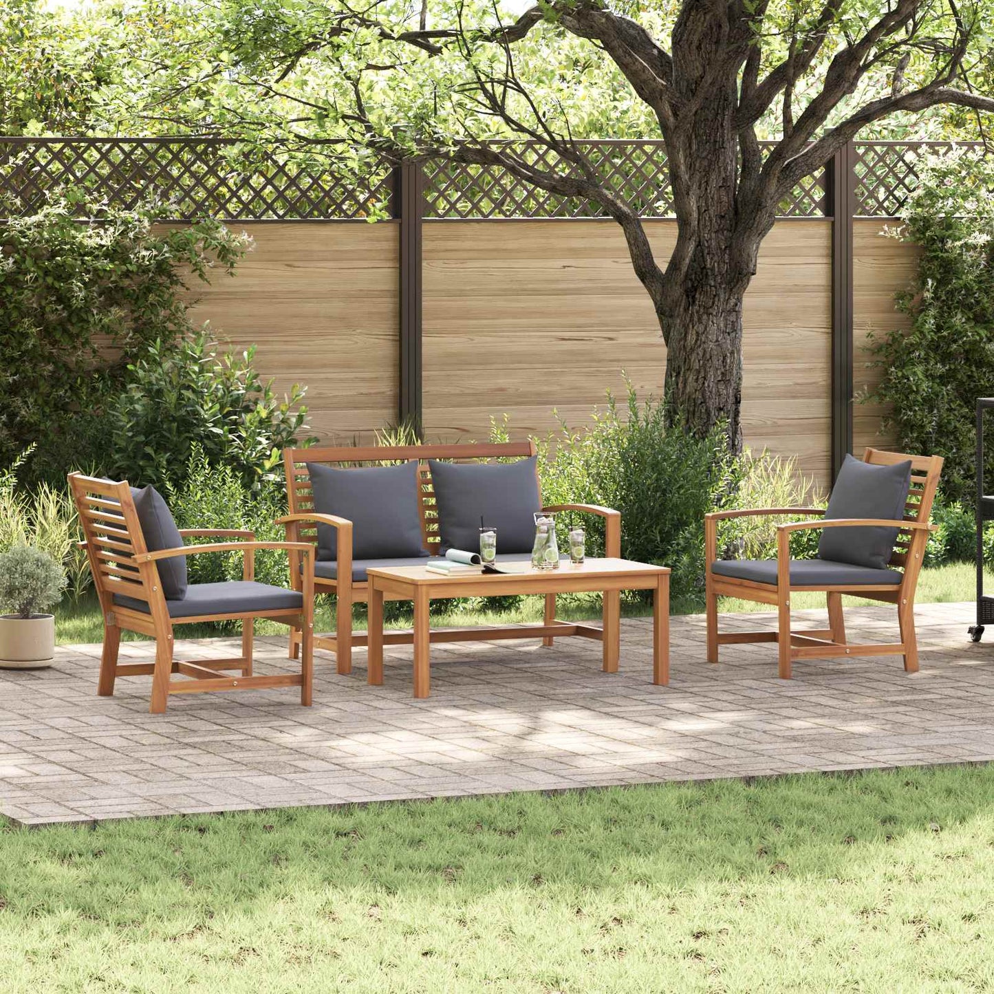 Ensemble De Canapé De Jardin 5 Pcs Bois De Teck Massif