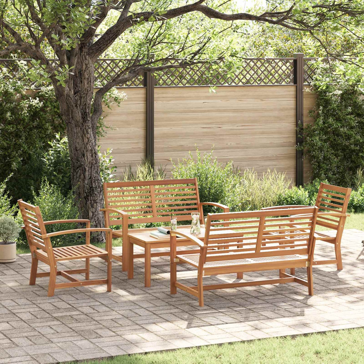 Ensemble De Canapé De Jardin 5 Pcs Bois De Teck Massif