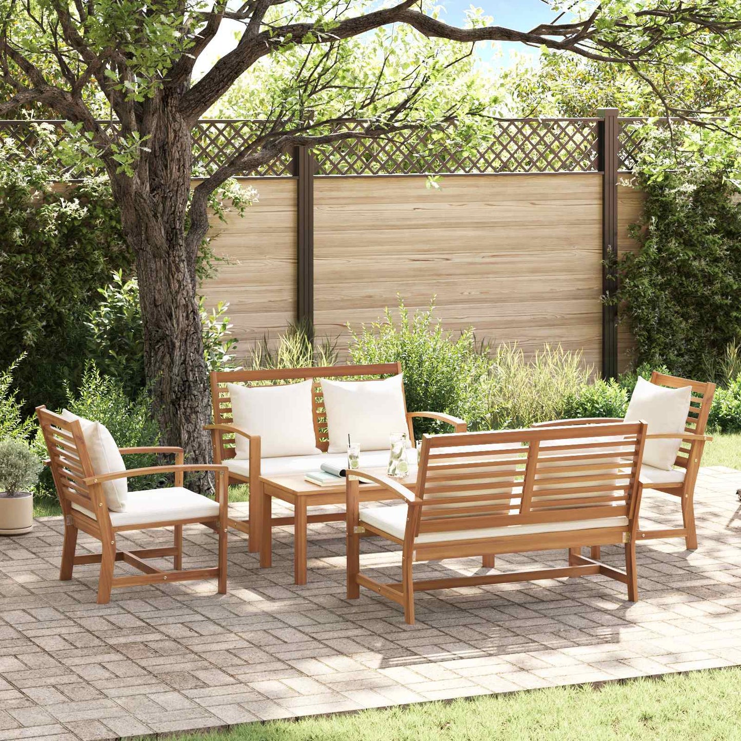 Ensemble De Canapé De Jardin 5 Pcs Bois De Teck Massif