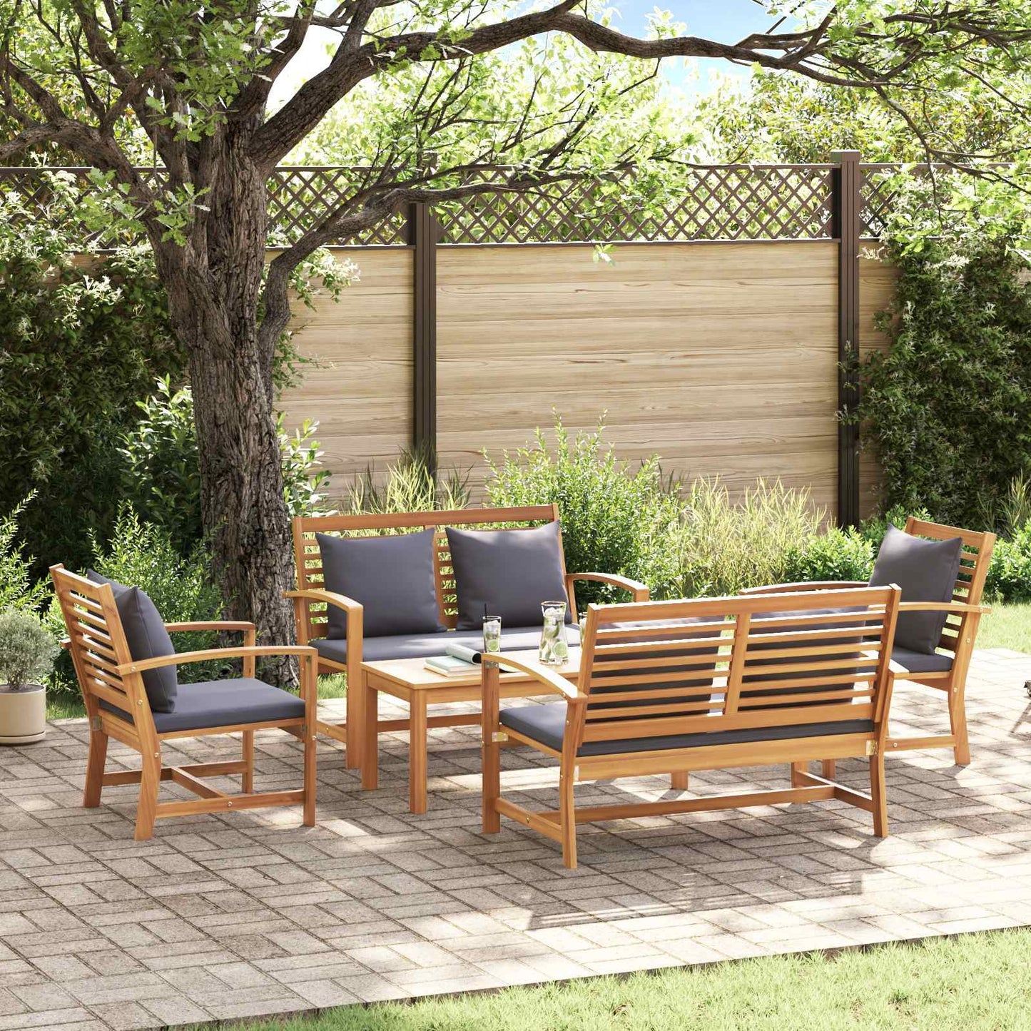 Ensemble De Canapé De Jardin 5 Pcs Bois De Teck Massif