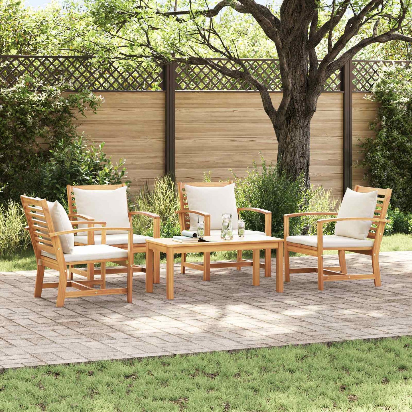 Ensemble De Canapé De Jardin 5 Pcs Bois De Teck Massif