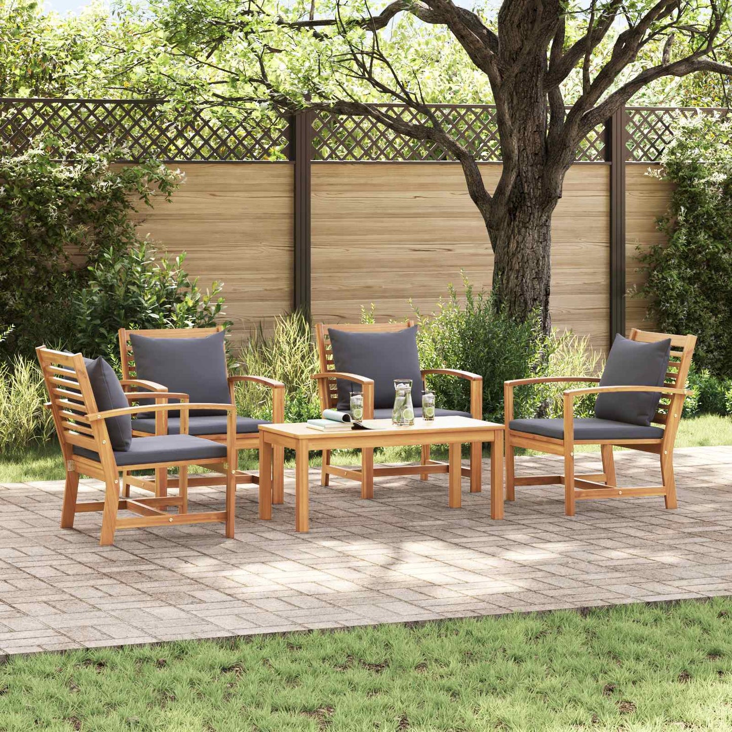 Ensemble De Canapé De Jardin 5 Pcs Bois De Teck Massif