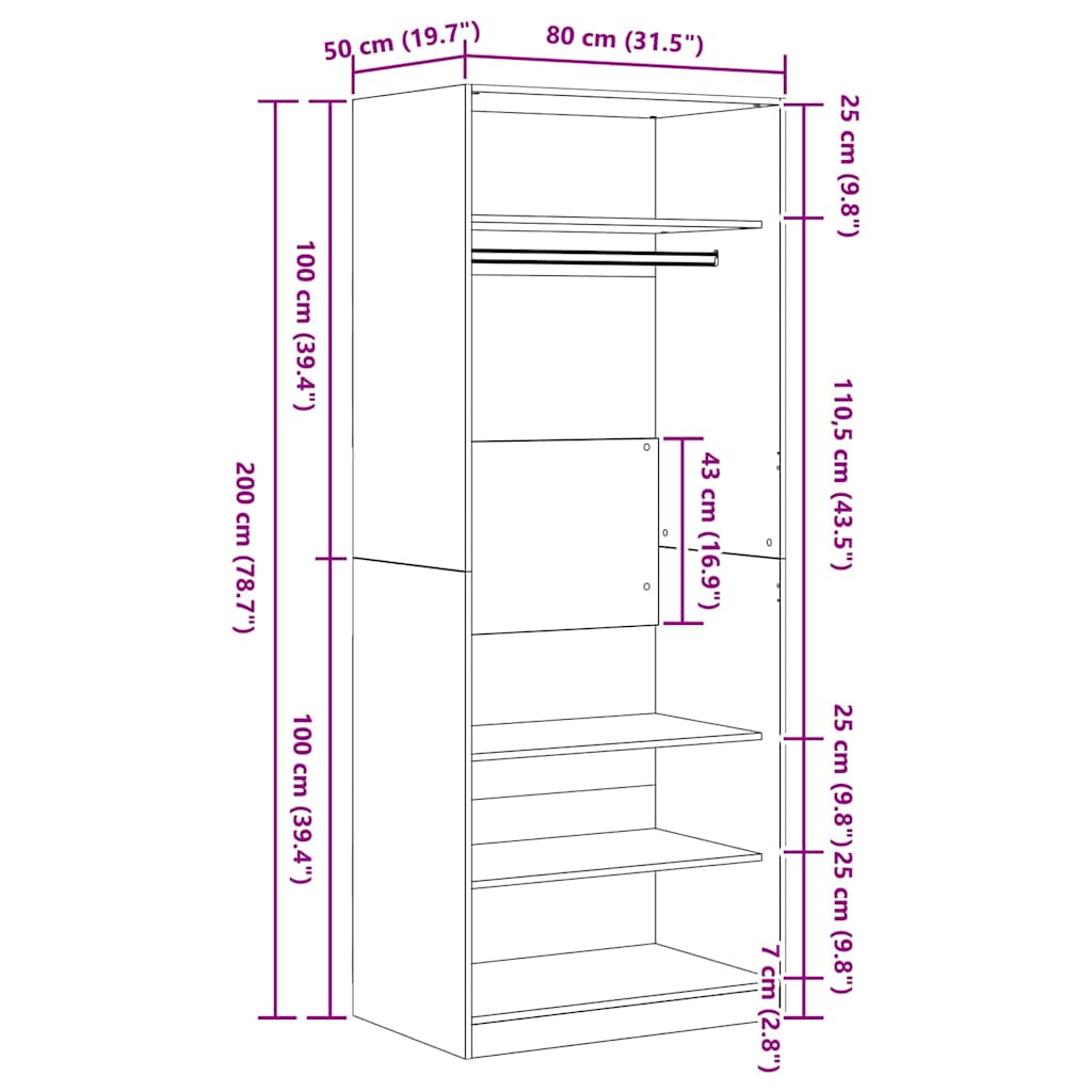 Artisan Oak Wardrobe 80 x 50 x 200 cm Engineered Wood