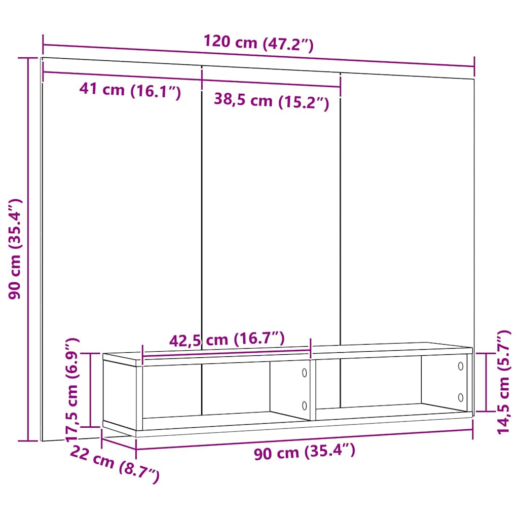 Ensemble Meuble Tv Montage Mural Chêne Noir 120 X 23,5 X 90 Cm