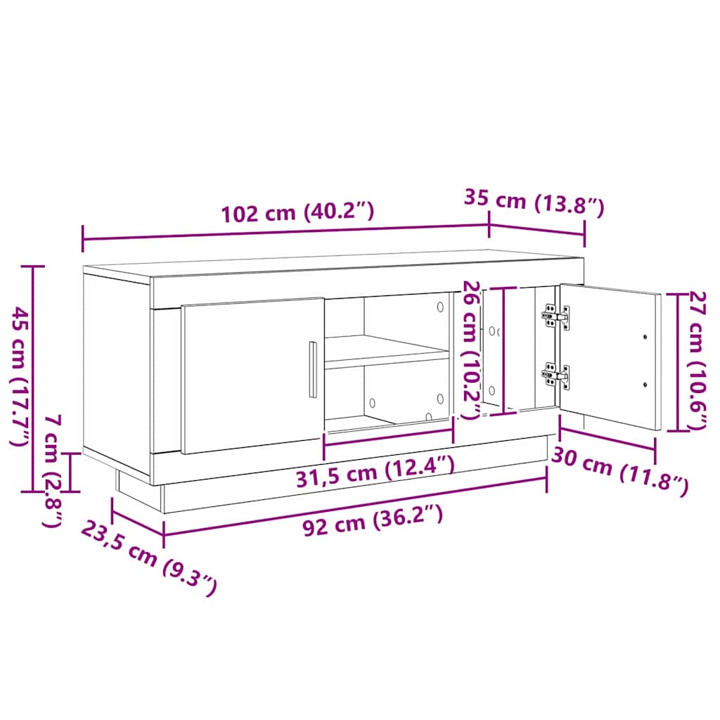 Meuble Tv 102 X 35 X 45 Cm Bois D'ingénierie