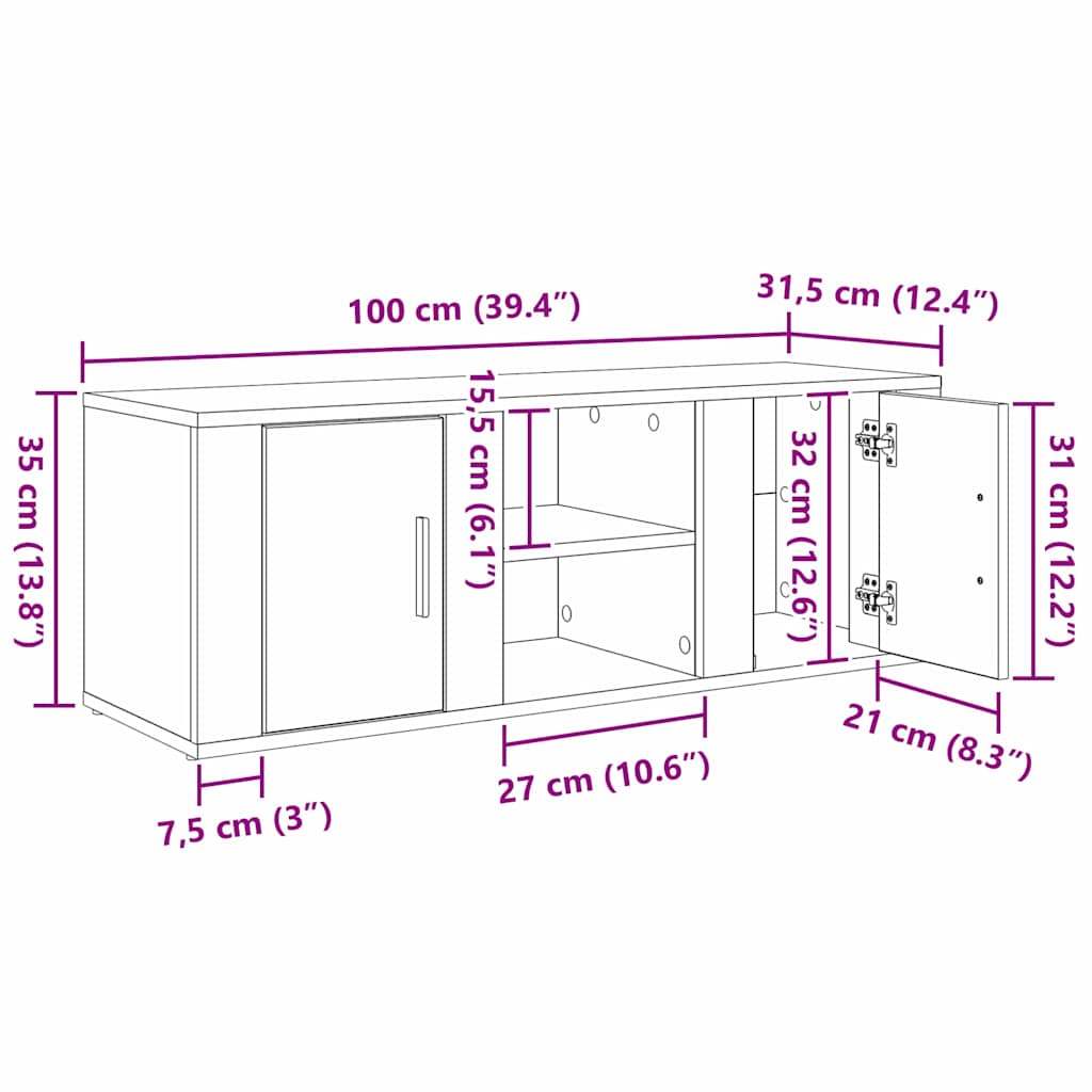 Meuble Tv 100 X 31,5 X 35 Cm Bois D'ingénierie