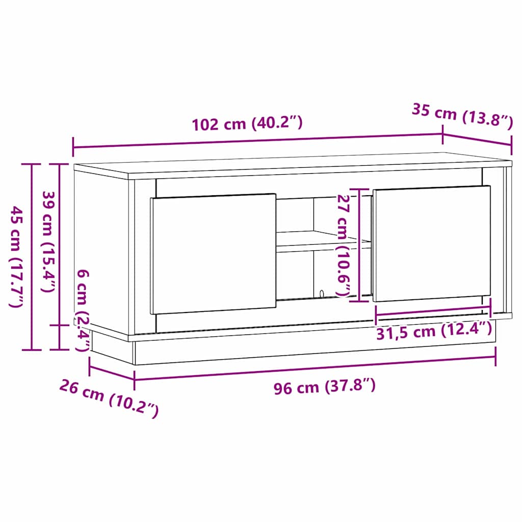Meuble Tv 102 X 35 X 45 Cm Bois D'ingénierie
