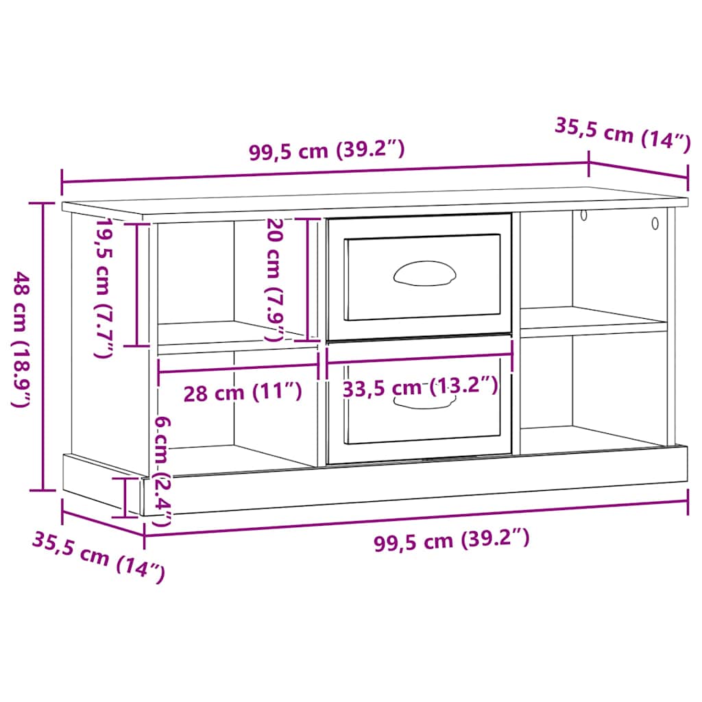 Meuble Tv 99,5 X 35,5 X 48 Cm Bois D'ingénierie