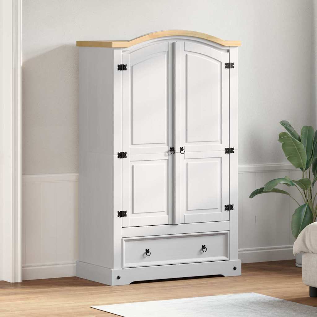 Corona White Wardrobe with Drawer 101 x 52 x 170 cm Solid Pine