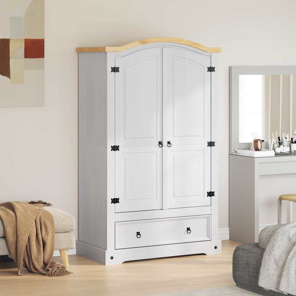 Corona White Wardrobe with Drawer 101 x 52 x 170 cm Solid Pine