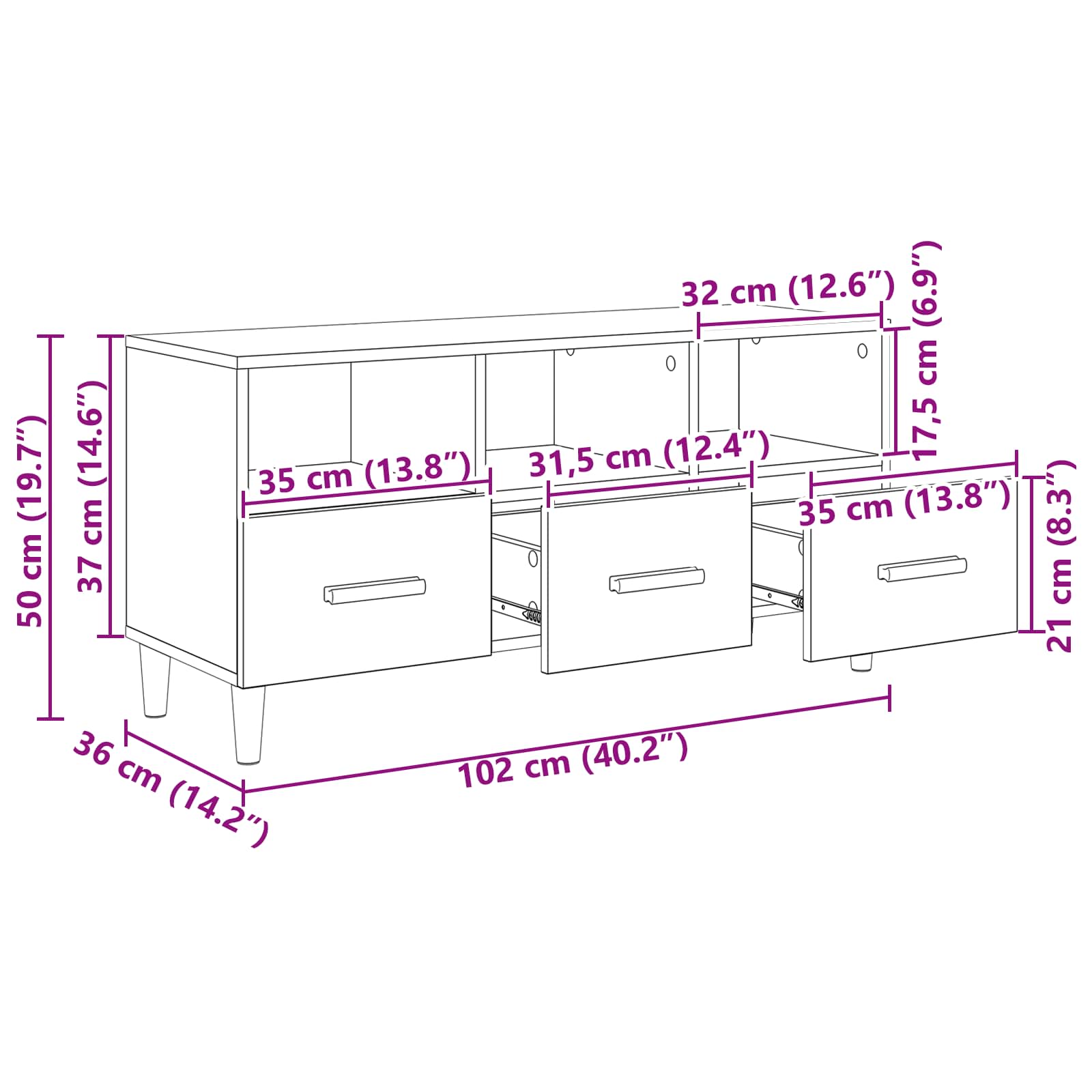 Meuble Tv 102 X 36 X 50 Cm Bois D'ingénierie