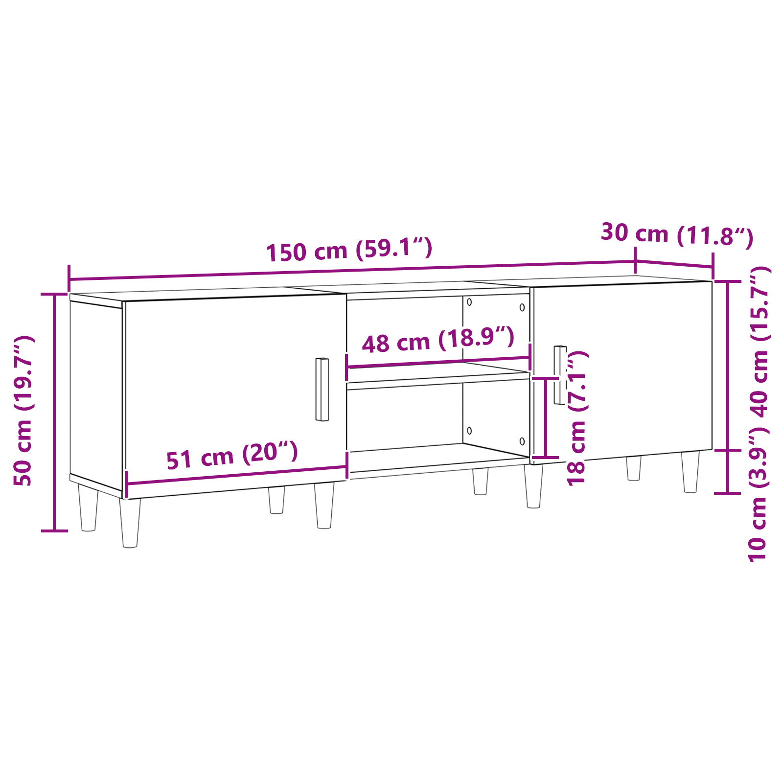 Meuble Tv 150 X 30 X 50 Cm Bois D'ingénierie